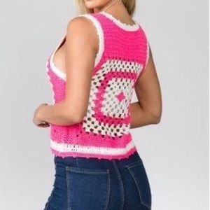 Balboa Granny Square Pink White Sweater Vest